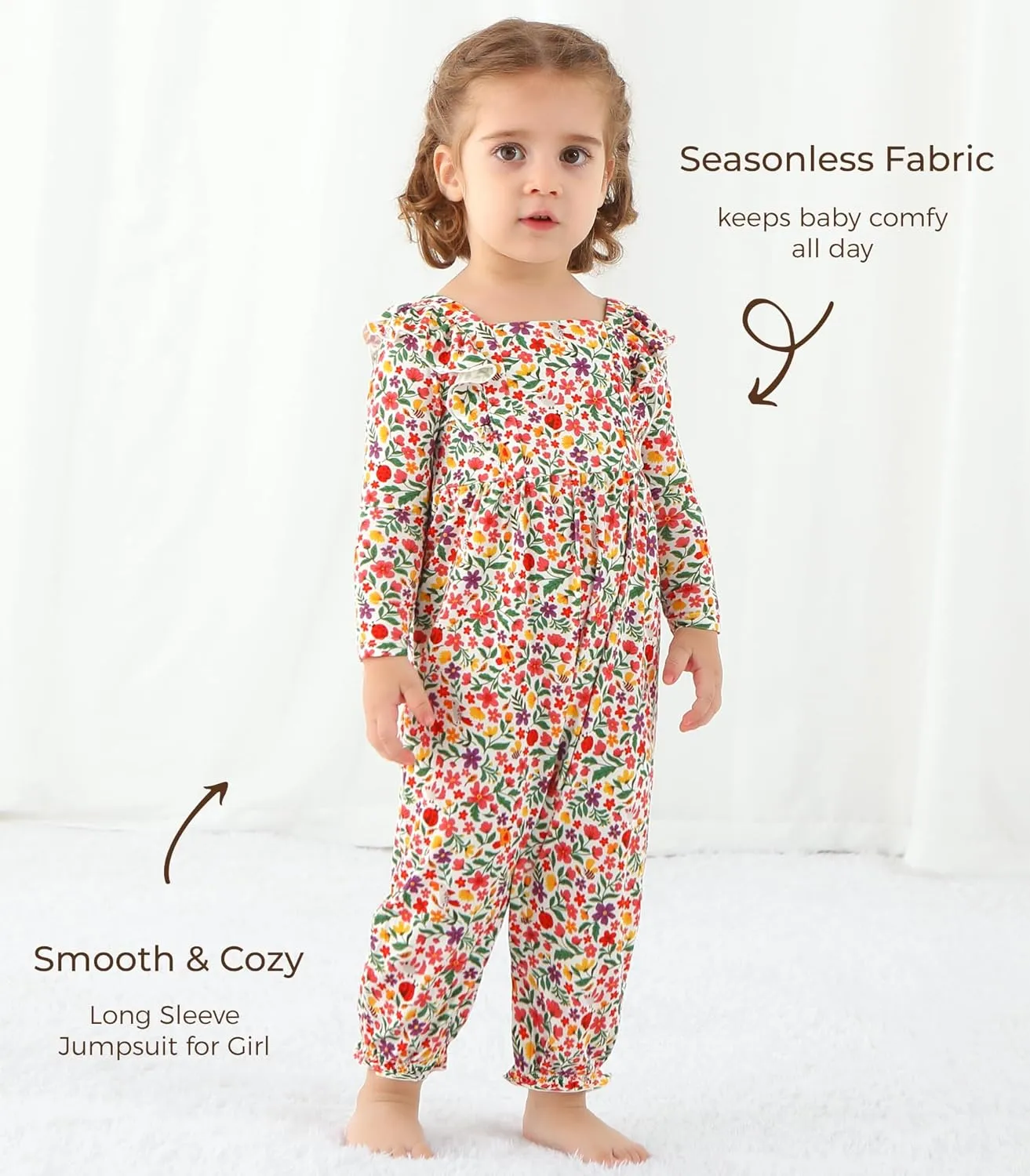 Baby Girls Rompers-Viscose Made from Bamboo,Long Sleeve Ruffle Bodysuit Zipper Clothes Infant Outfits for Girl