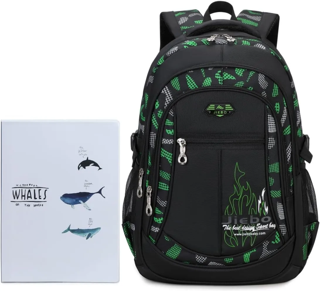 Backpacks for Boys Elementary Middle School Bags Kids Heavy Duty Durable Teenage Student Sturdy Bookbag Travel Waterproof 18in (B-Green)