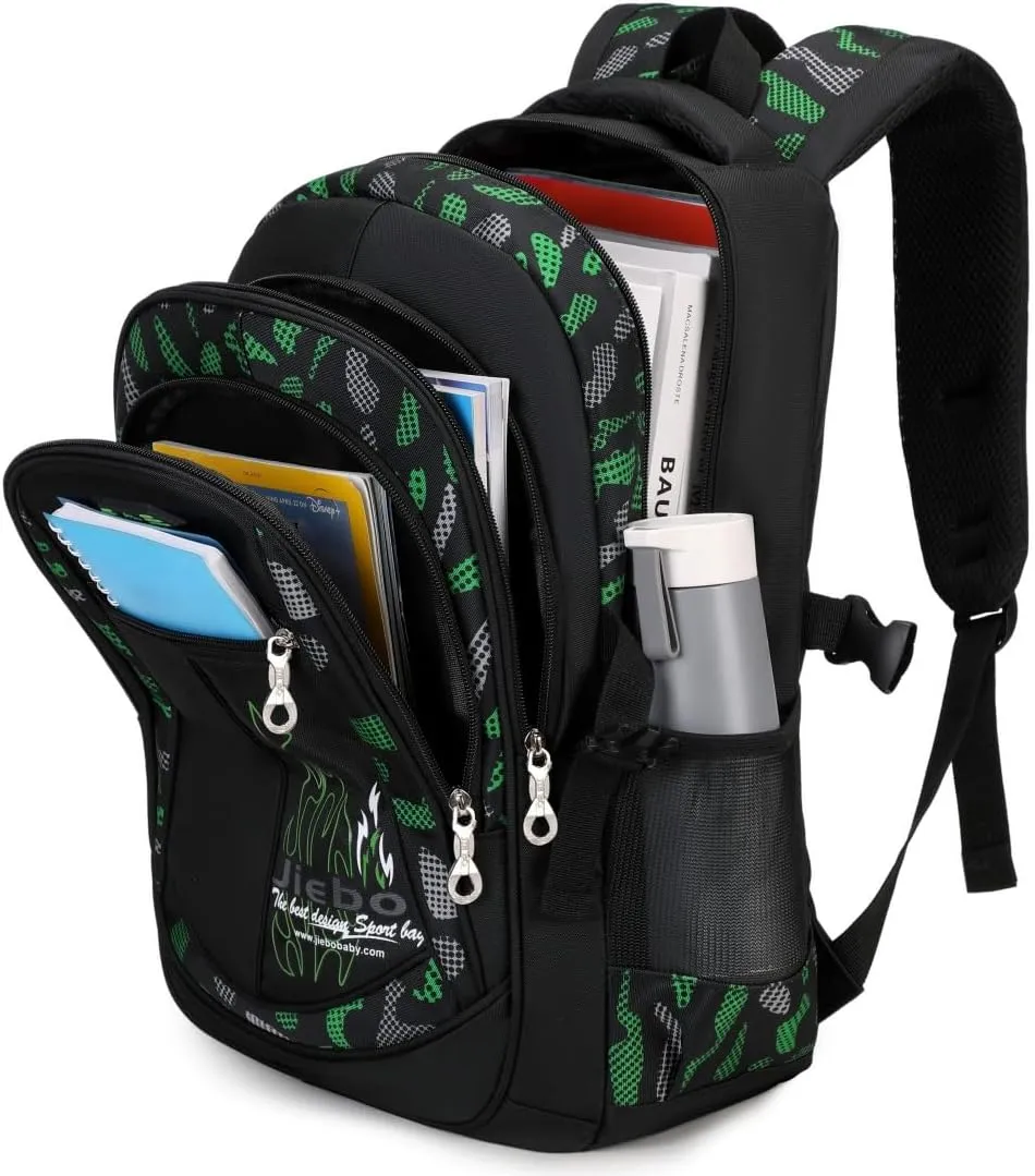 Backpacks for Boys Elementary Middle School Bags Kids Heavy Duty Durable Teenage Student Sturdy Bookbag Travel Waterproof 18in (B-Green)