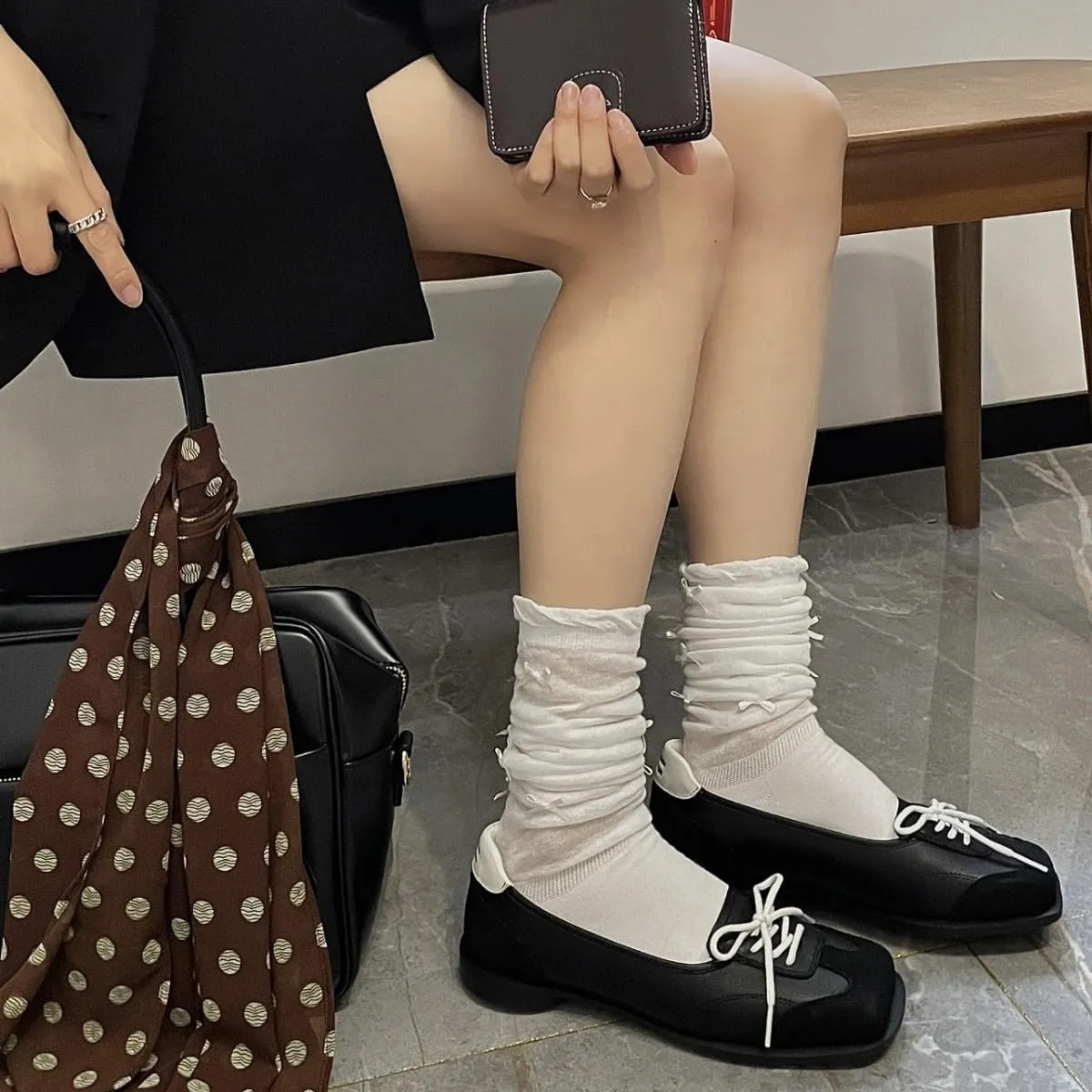 Ballet Flat Loafers Shoes - Women's Bowtie Comfortable Shoes, Lightweight Breathable Skate-Inspired Sneakers for Casual Wear Vintage Fashion Sneakers