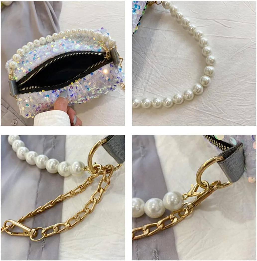 Beaded Handle Party Chain Clutch Bag Zipper Mini Handbags Purse Soft Sequin Women Evening Bags