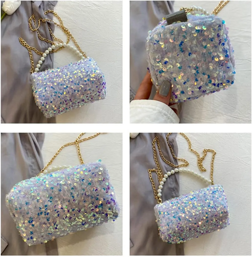 Beaded Handle Party Chain Clutch Bag Zipper Mini Handbags Purse Soft Sequin Women Evening Bags