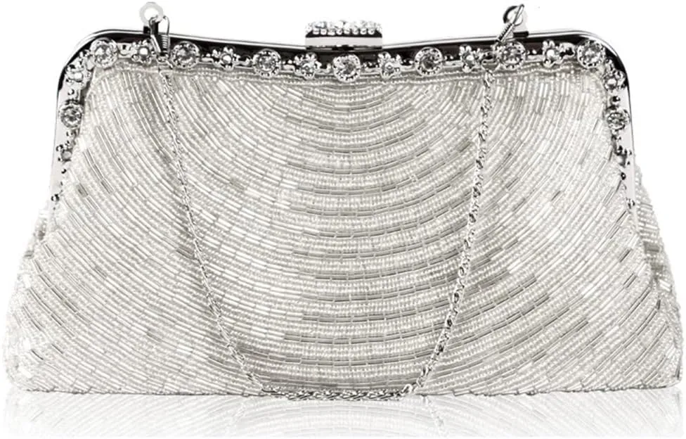 Beaded Sequin Design Flower Evening Bag Purse Large Clutch Bag