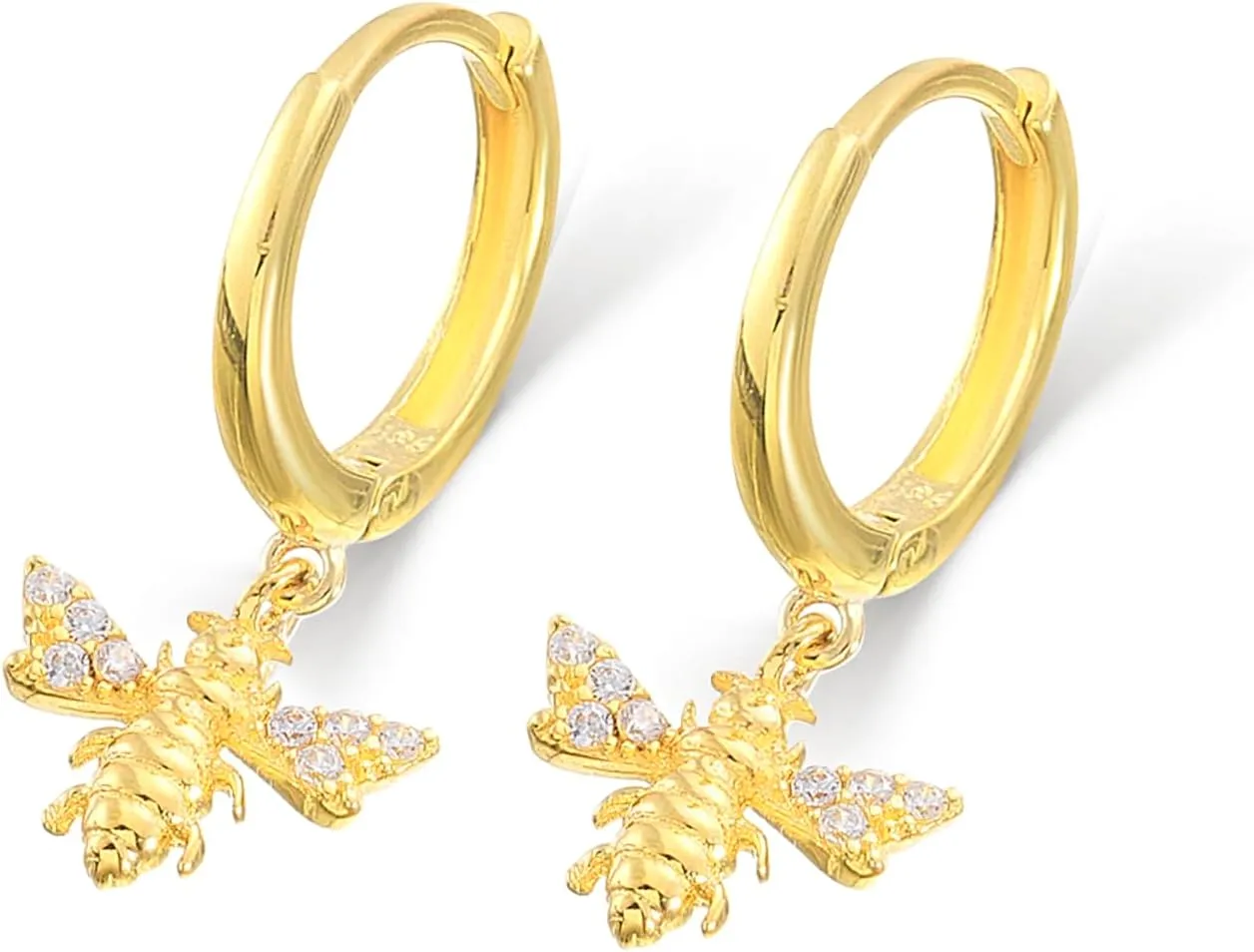 Bee Earrings, 14K Solid Gold Animal Earrings, Dainty initial Bee Earrings, Hoops Earrings, Minimalist 14K Gold Bee Earrings, Christmas Gift