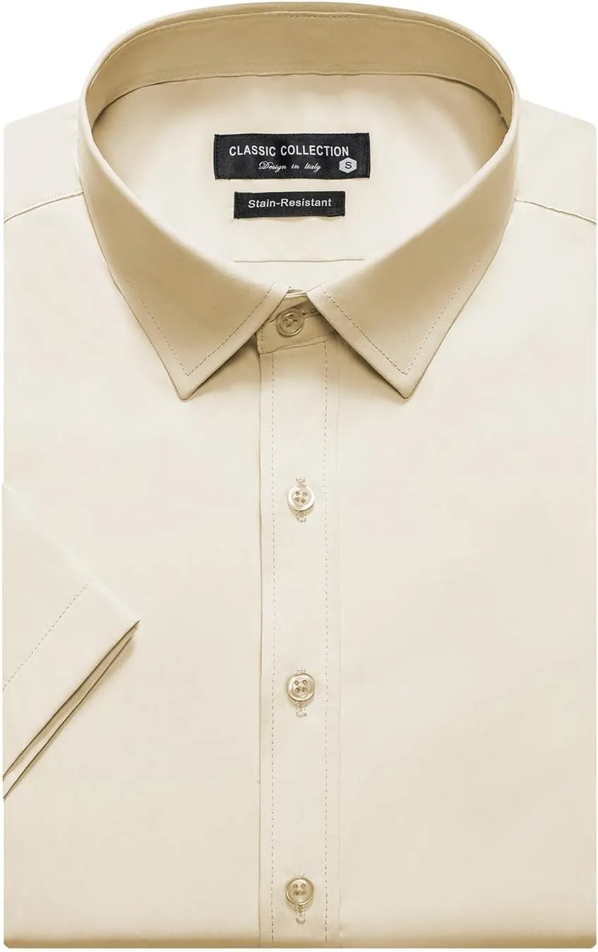 BEILU Men's Stain Shield Short Sleeve Slim Fit Formal Dress Shirts Business Casual Button Down Shirts
