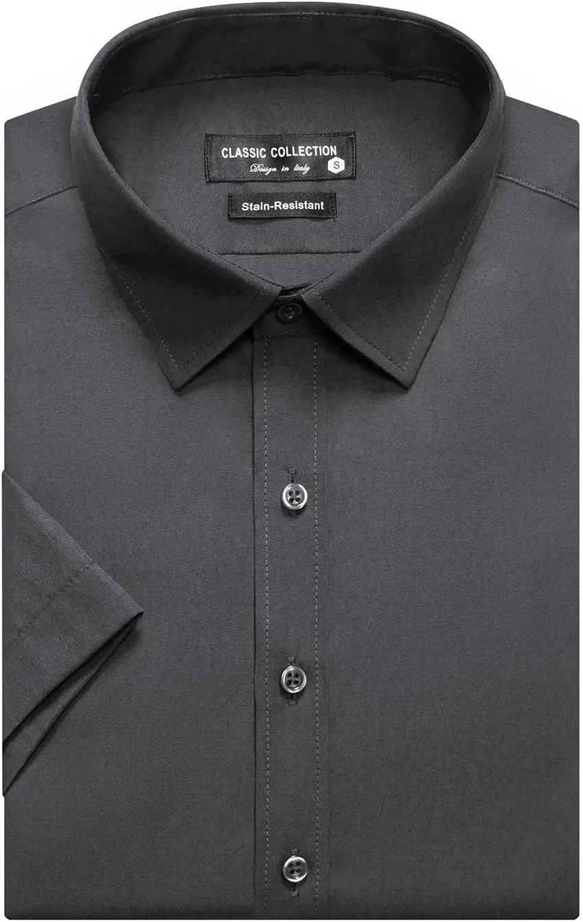BEILU Men's Stain Shield Short Sleeve Slim Fit Formal Dress Shirts Business Casual Button Down Shirts