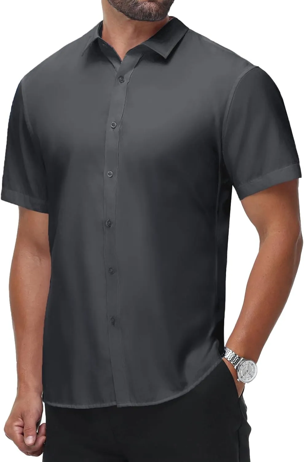 BEILU Men's Stain Shield Short Sleeve Slim Fit Formal Dress Shirts Business Casual Button Down Shirts