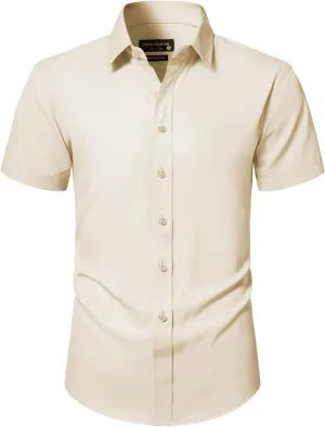 BEILU Men's Stain Shield Short Sleeve Slim Fit Formal Dress Shirts Business Casual Button Down Shirts