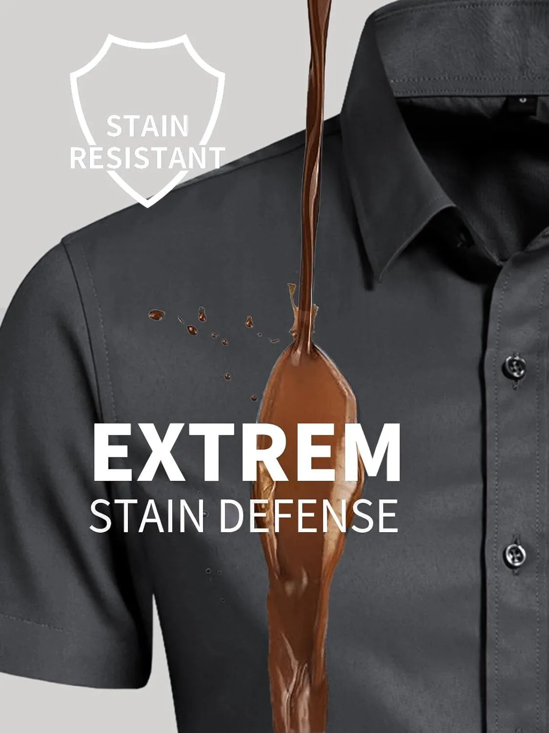BEILU Men's Stain Shield Short Sleeve Slim Fit Formal Dress Shirts Business Casual Button Down Shirts