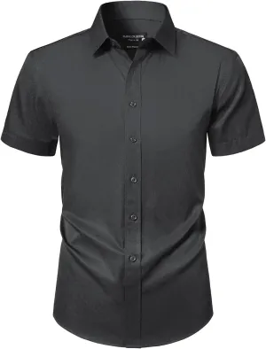 BEILU Men's Stain Shield Short Sleeve Slim Fit Formal Dress Shirts Business Casual Button Down Shirts