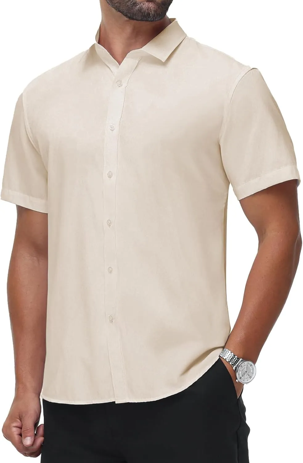 BEILU Men's Stain Shield Short Sleeve Slim Fit Formal Dress Shirts Business Casual Button Down Shirts