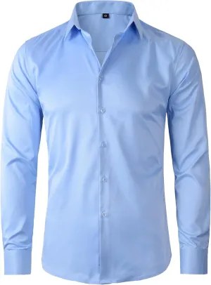 Beninos Men's Dress Shirts Slim Fit Solid Long Sleeve Casual Button Down Shirts