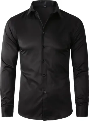 Beninos Men's Dress Shirts Slim Fit Solid Long Sleeve Casual Button Down Shirts