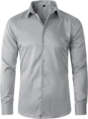 Beninos Men's Dress Shirts Slim Fit Solid Long Sleeve Casual Button Down Shirts