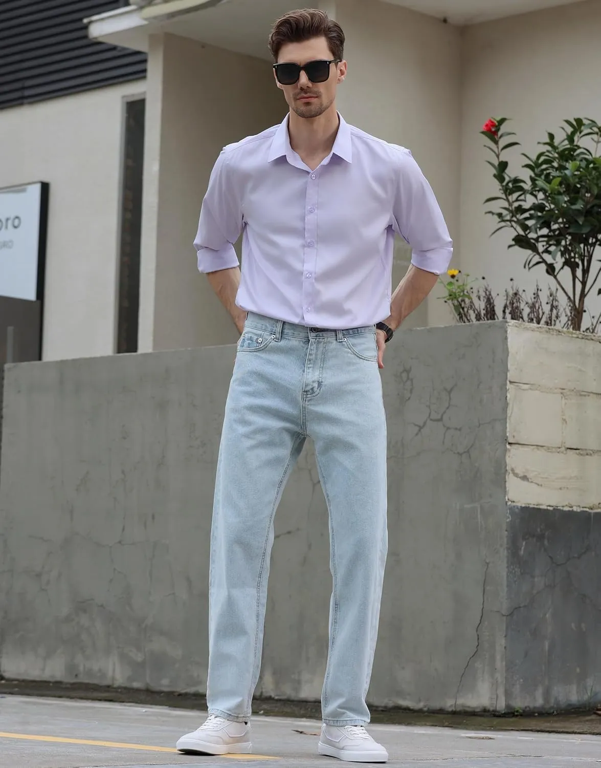 Beninos Men's Dress Shirts Slim Fit Solid Long Sleeve Casual Button Down Shirts
