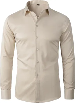 Beninos Men's Dress Shirts Slim Fit Solid Long Sleeve Casual Button Down Shirts