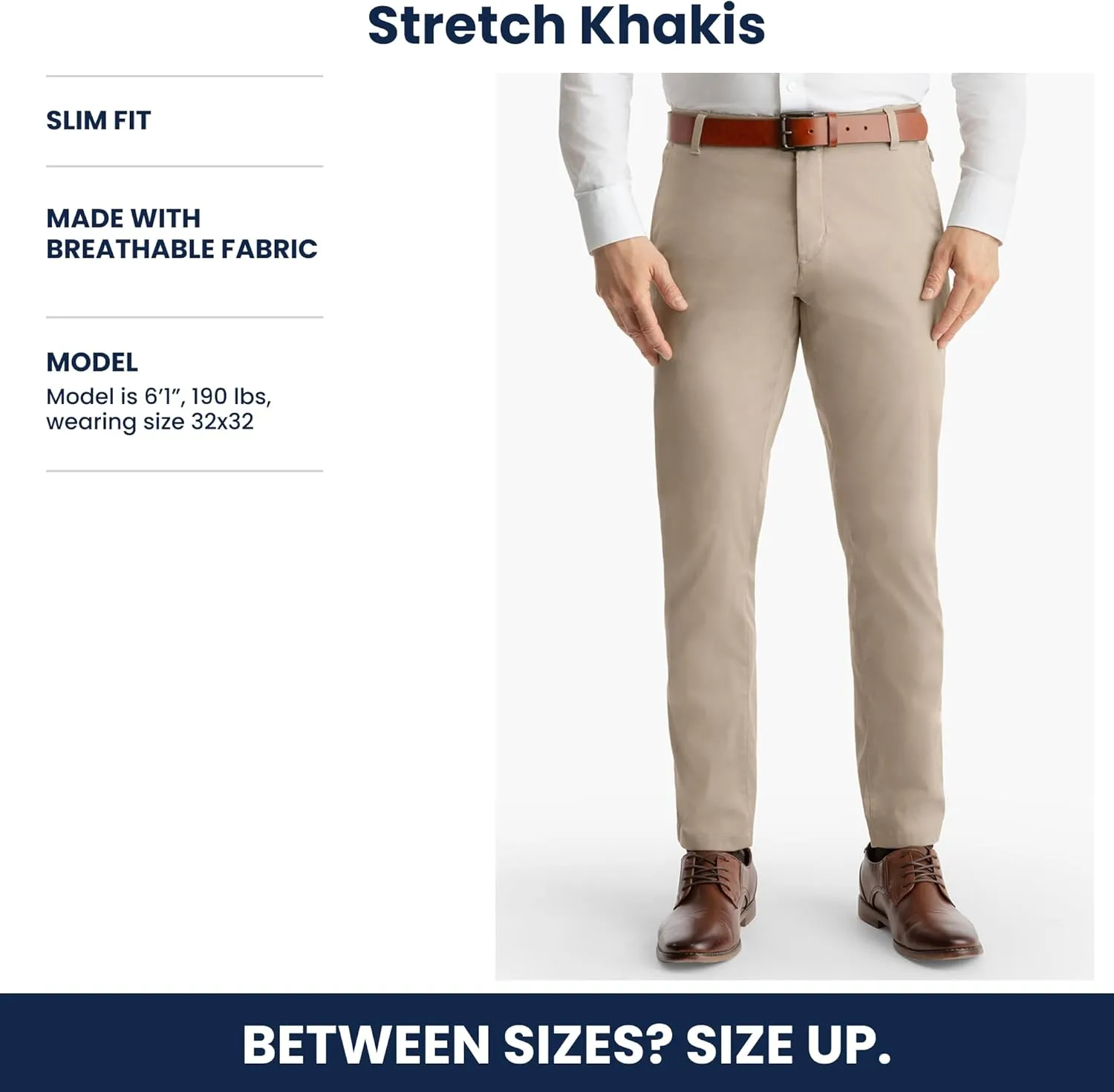 birddogs Mens Stretch Khakis  Casual, Slim Fit Pants