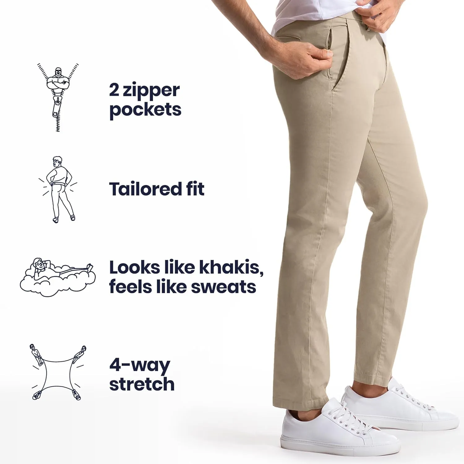 birddogs Mens Stretch Khakis  Casual, Slim Fit Pants