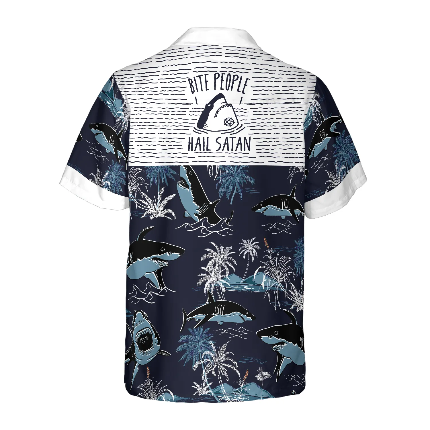 Bite People Hail Satan Shark Hawaiian Shirt