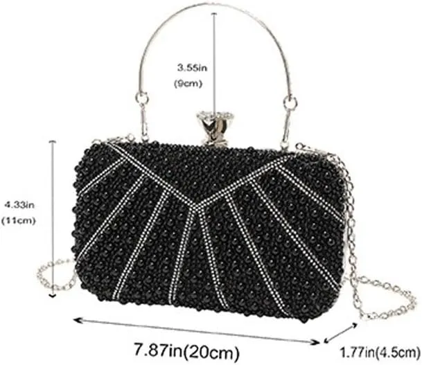 Black Imitation Pearls Clutch Purses Women's Versatile Evening Bag