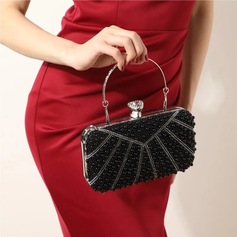 Black Imitation Pearls Clutch Purses Women's Versatile Evening Bag