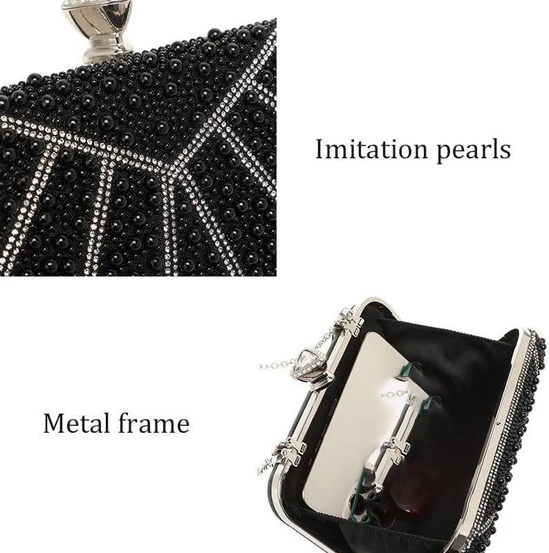 Black Imitation Pearls Clutch Purses Women's Versatile Evening Bag