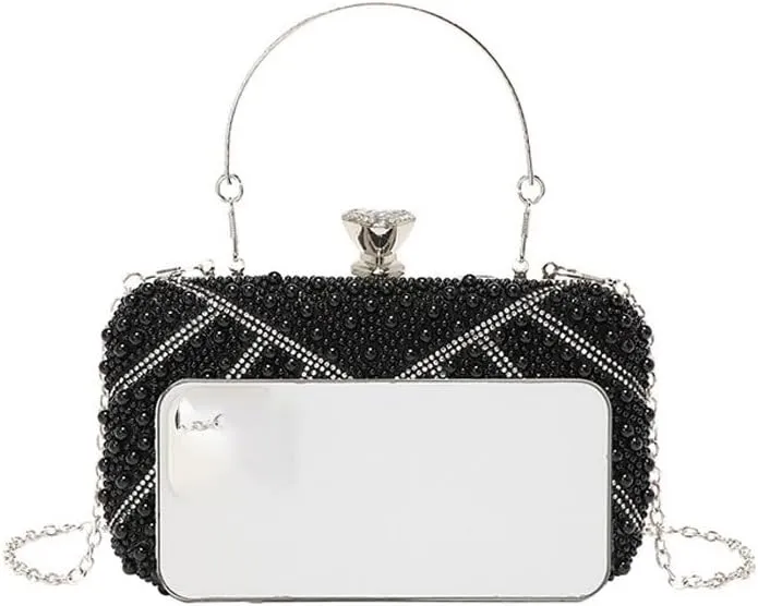 Black Imitation Pearls Clutch Purses Women's Versatile Evening Bag