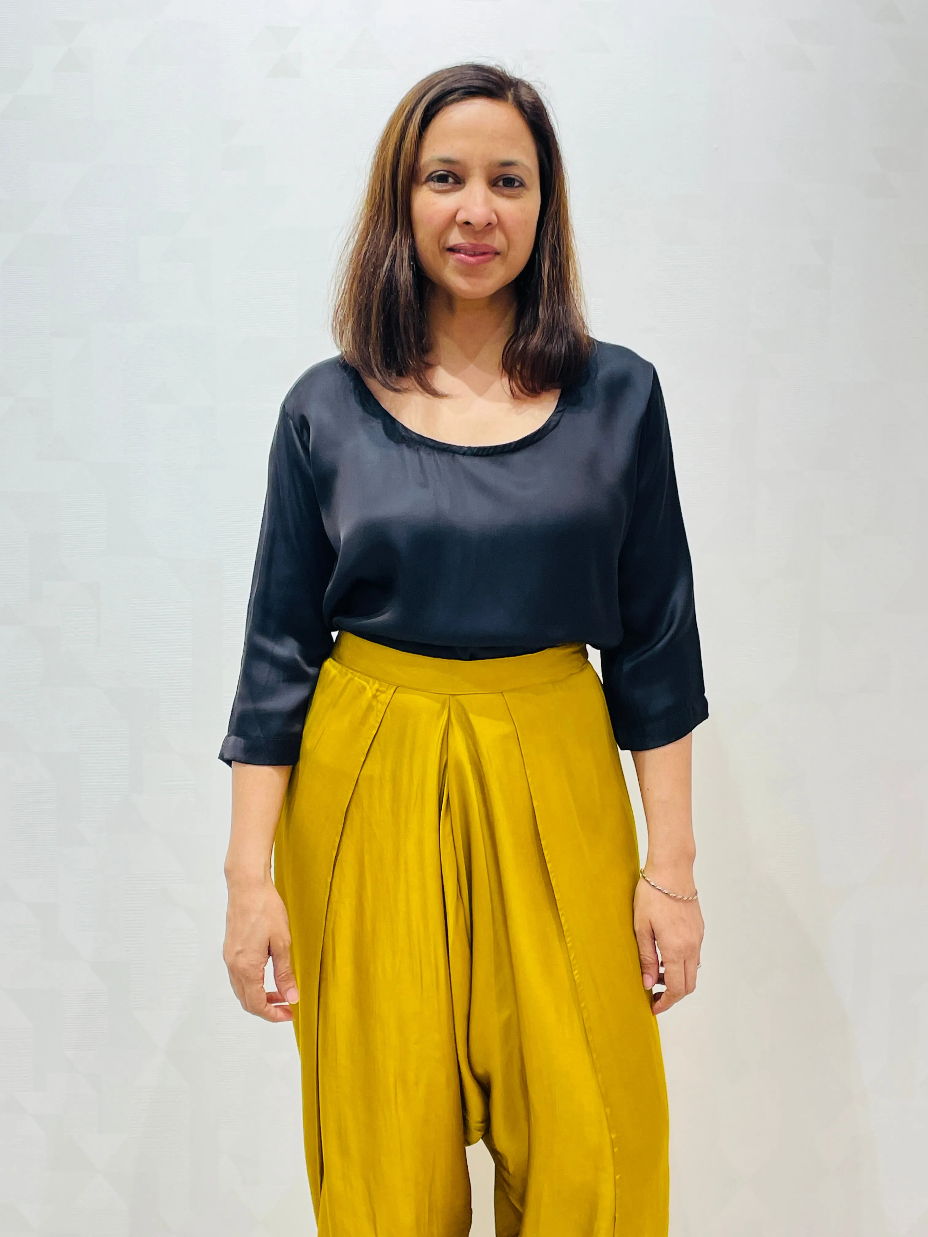 Black solid modal silk top