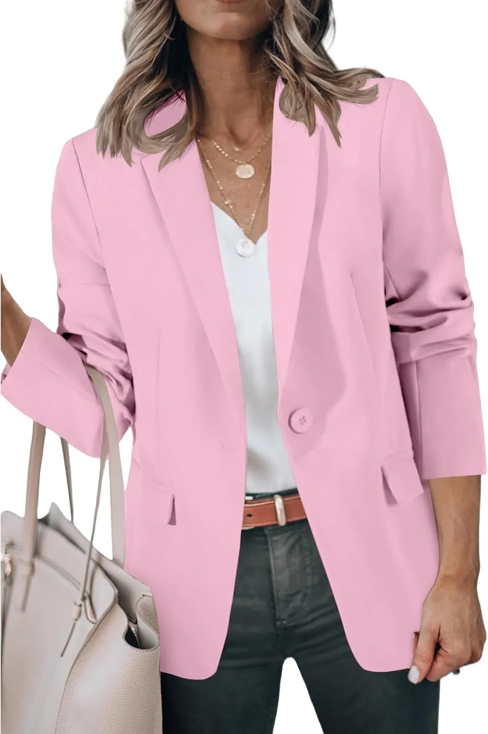 Blazers for Women Business Casual 2025 Trendy Work Suit Jackets Lightweight Elegant Lapel Long Sleeve Office Blazer