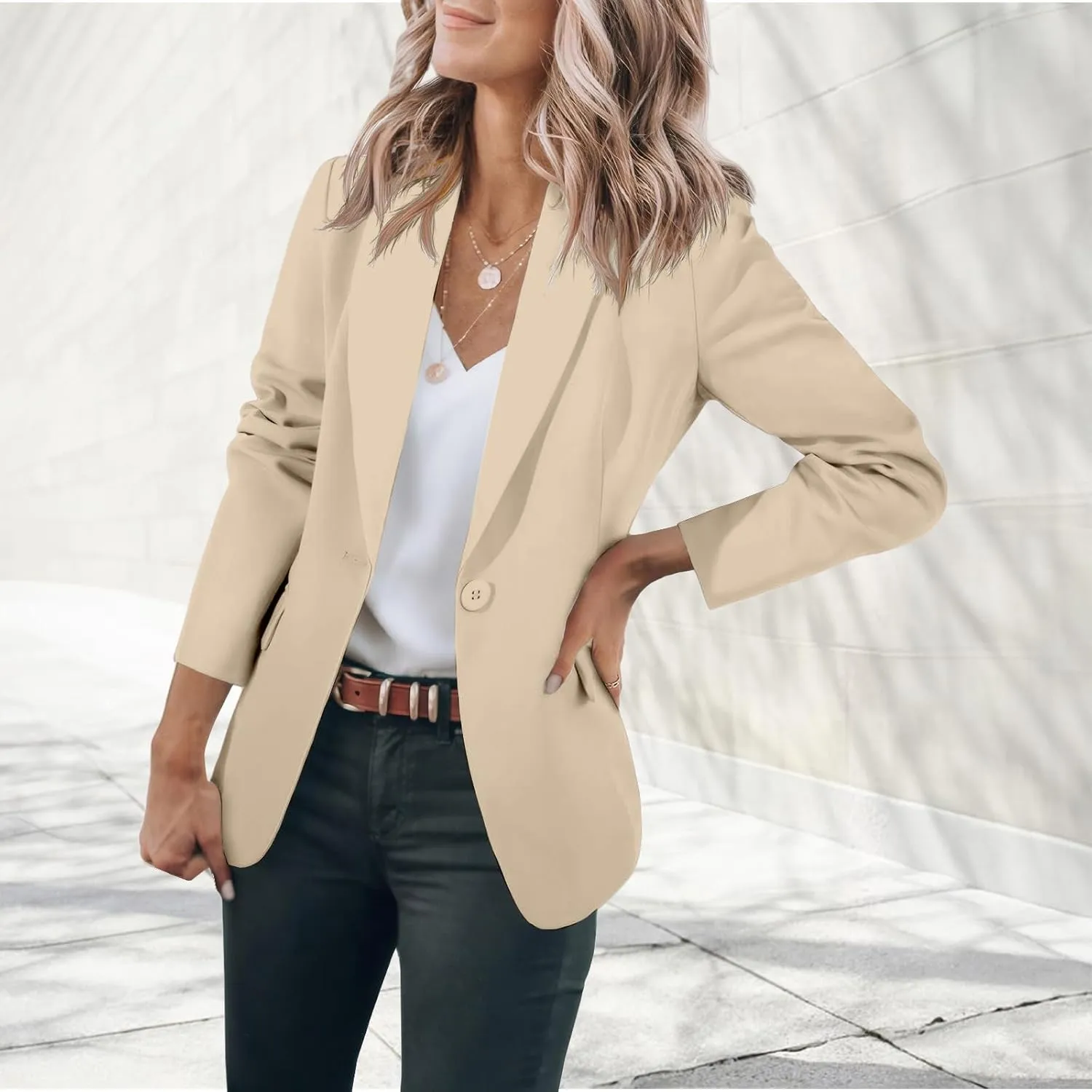 Blazers for Women Business Casual 2025 Trendy Work Suit Jackets Lightweight Elegant Lapel Long Sleeve Office Blazer