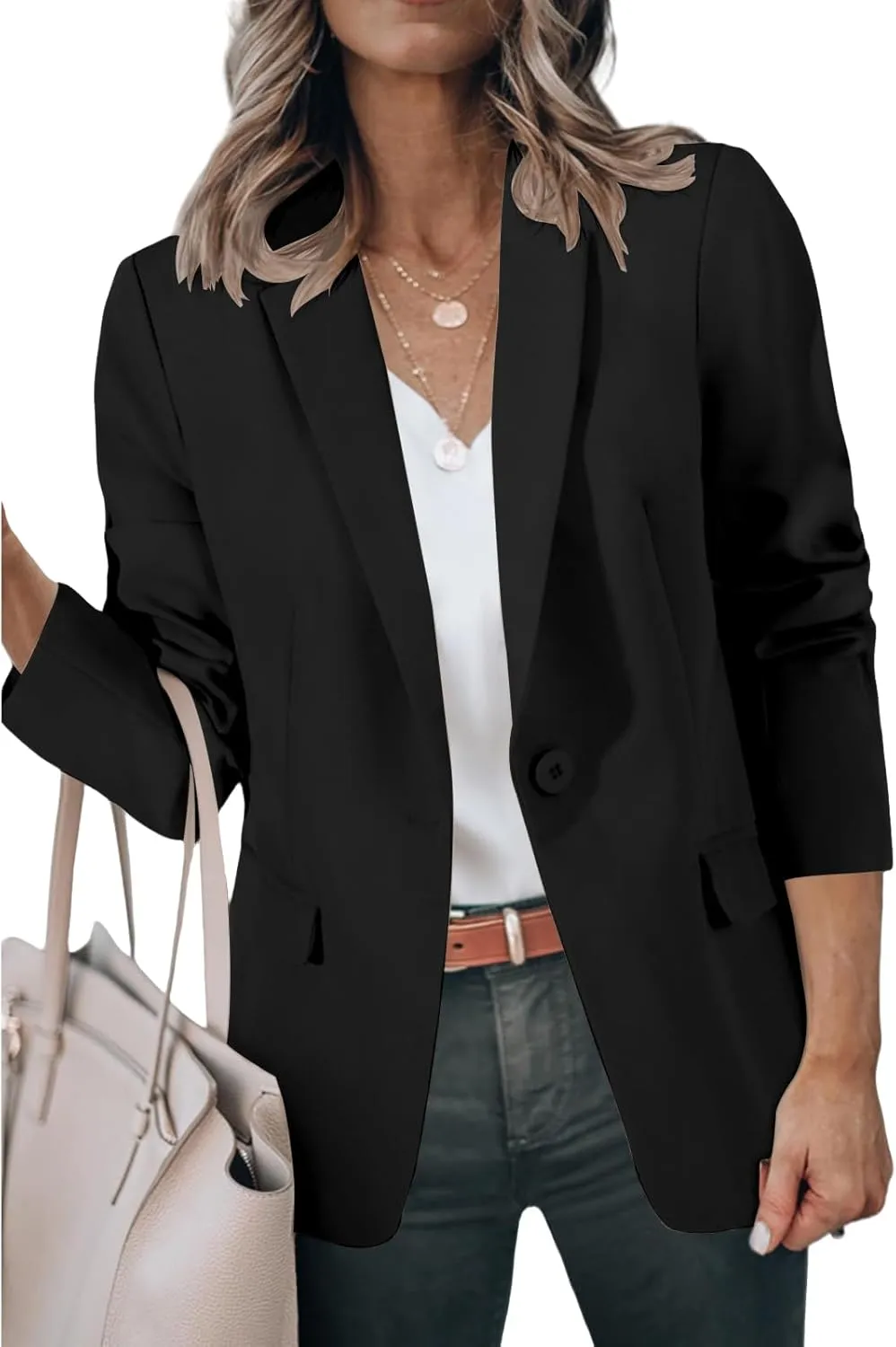 Blazers for Women Business Casual 2025 Trendy Work Suit Jackets Lightweight Elegant Lapel Long Sleeve Office Blazer