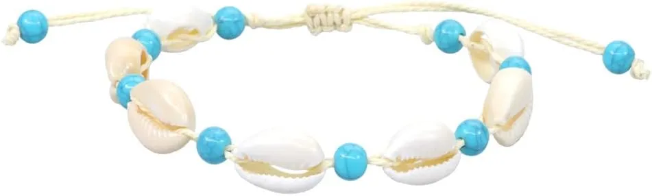Blue Beads Shell Woven Bracelet Anklets for Women Natural Stone Boho Anklet Bracelet Beach Foot Jewelry for Party