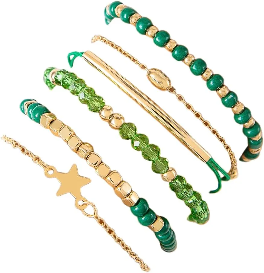 Boho Layered Shell Bracelets Set Bohemian Beaded Seashell Bracelets Stretchable Starfish Bracekets for Women Beach Jewelry