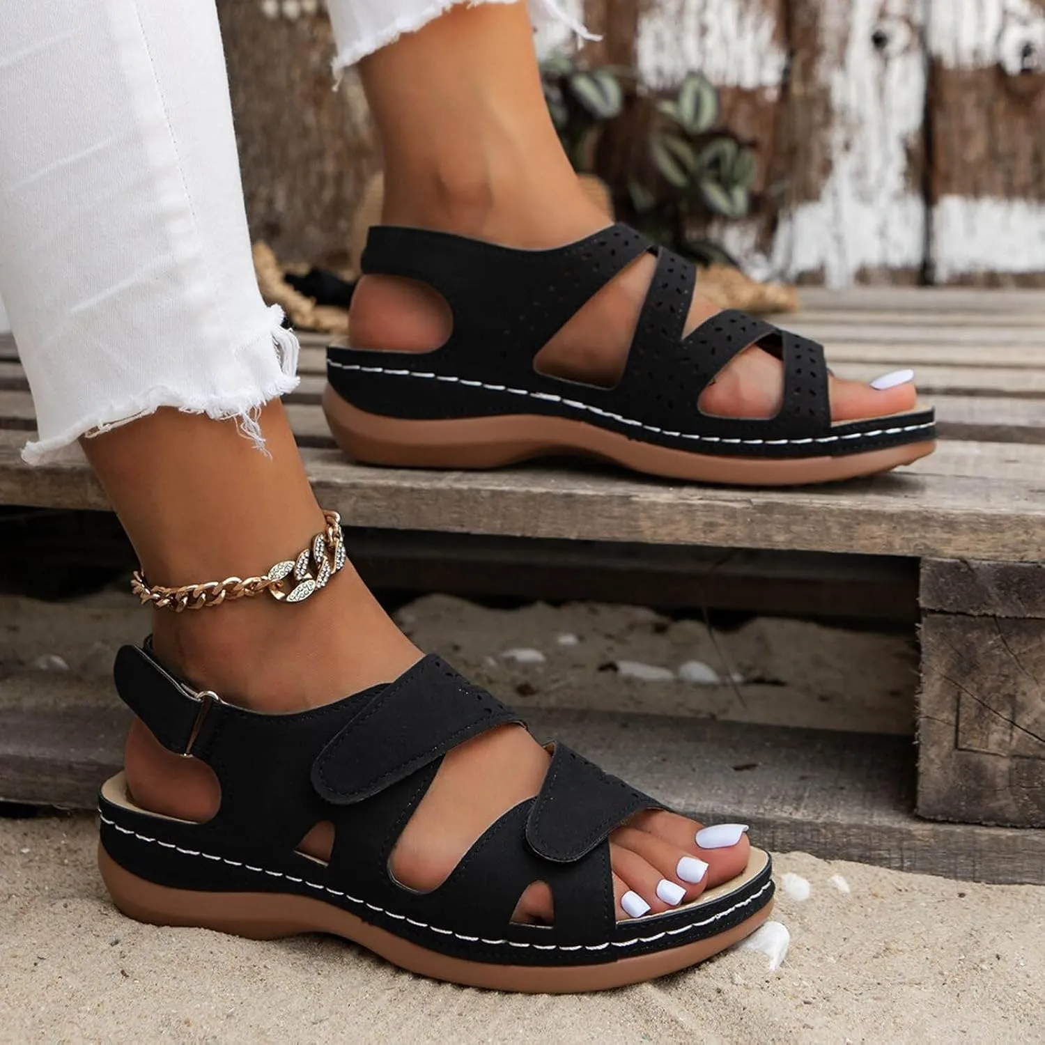 Breathable Summer Sandals for Women Summer Platform Comfortable Low Wedges Sandal Summer Beach Cool Shoes