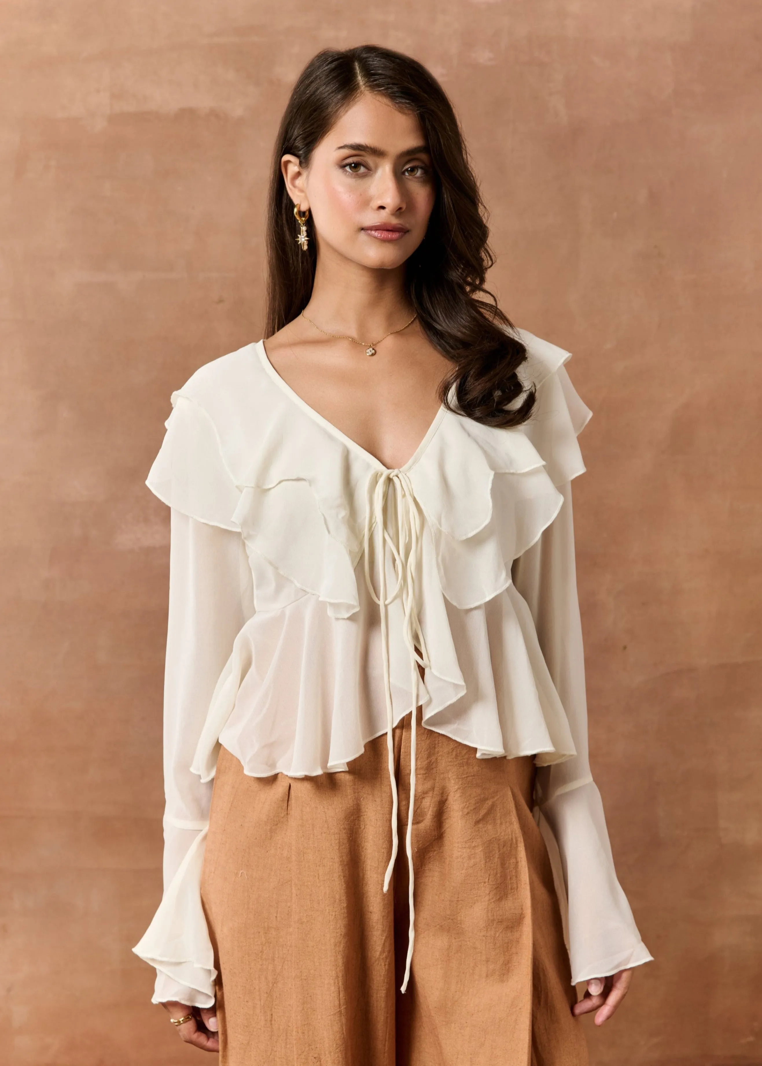 Briar White Georgette Ruffled Boho Blouse