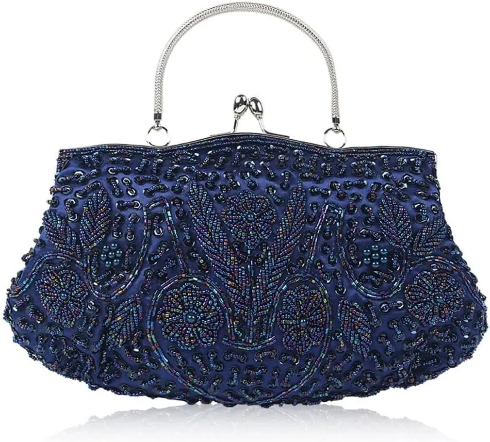Bridal Wedding Purse Fashion Shoulder Glitter Crossbody Evening Clutch for Women Vintage Beaded Sequin Handbag