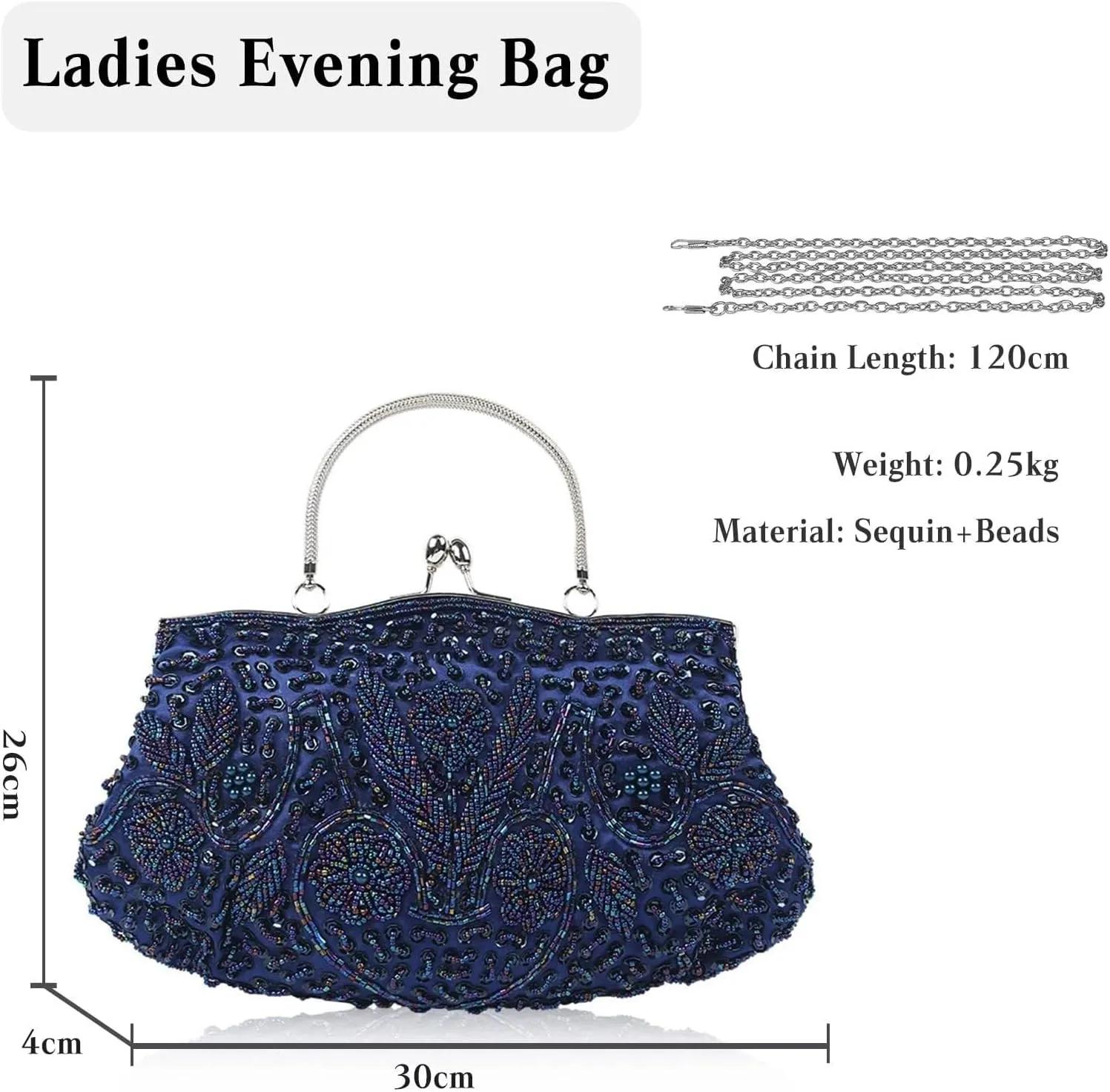 Bridal Wedding Purse Fashion Shoulder Glitter Crossbody Evening Clutch for Women Vintage Beaded Sequin Handbag