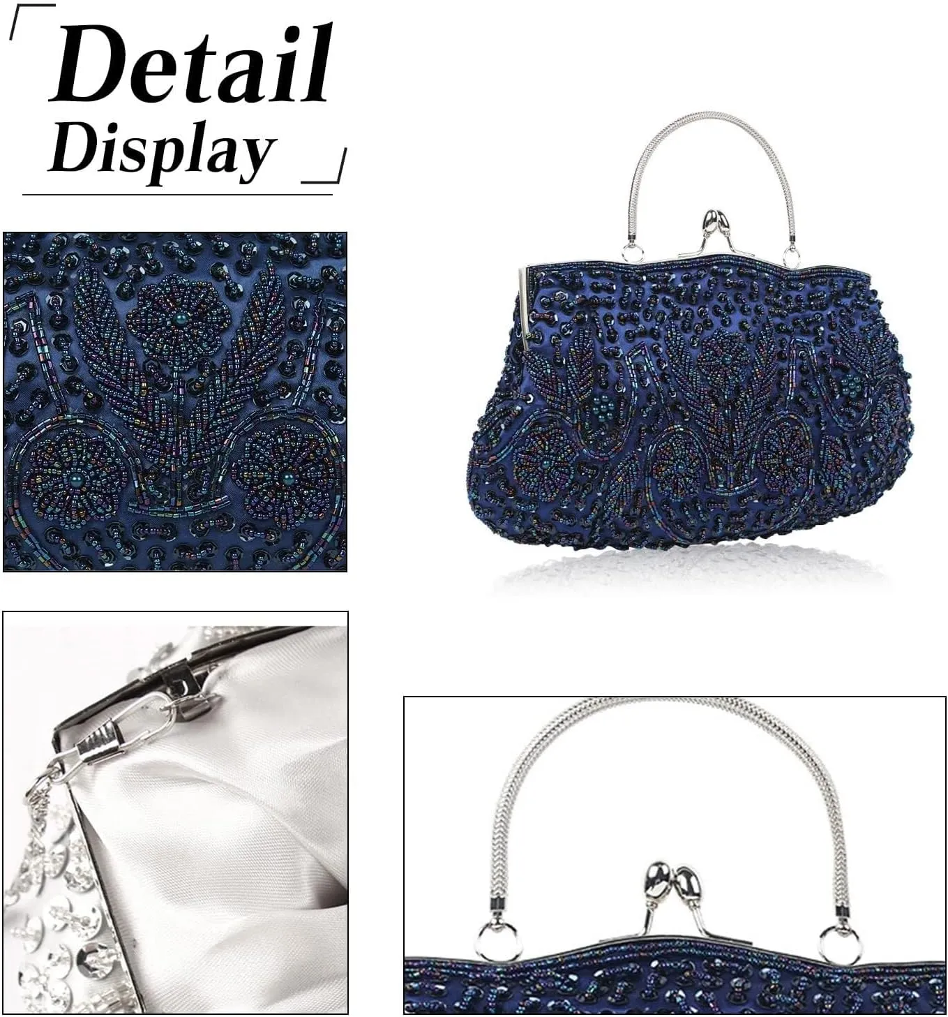 Bridal Wedding Purse Fashion Shoulder Glitter Crossbody Evening Clutch for Women Vintage Beaded Sequin Handbag