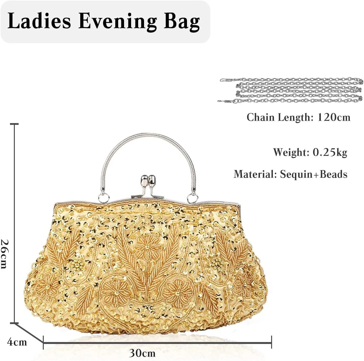 Bridal Wedding Purse Fashion Shoulder Glitter Crossbody Evening Clutch for Women Vintage Beaded Sequin Handbag