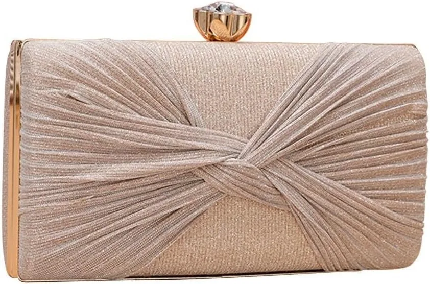 Bridal Wedding Purse Sparkly Rhinestone Handbag Glitter Crystal Shoulder Sequin Clutch Pleated Evening for Women