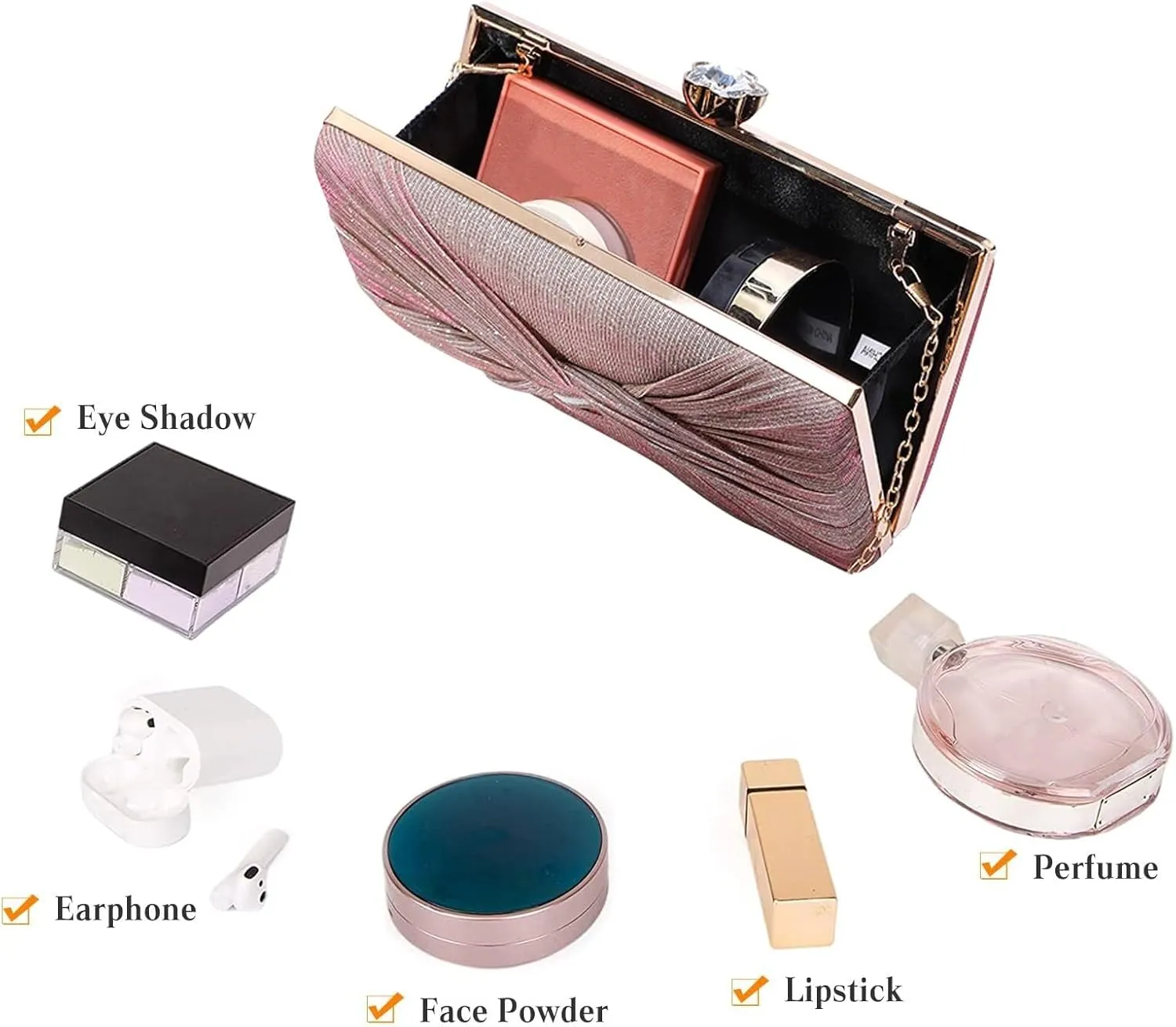 Bridal Wedding Purse Sparkly Rhinestone Handbag Glitter Crystal Shoulder Sequin Clutch Pleated Evening for Women