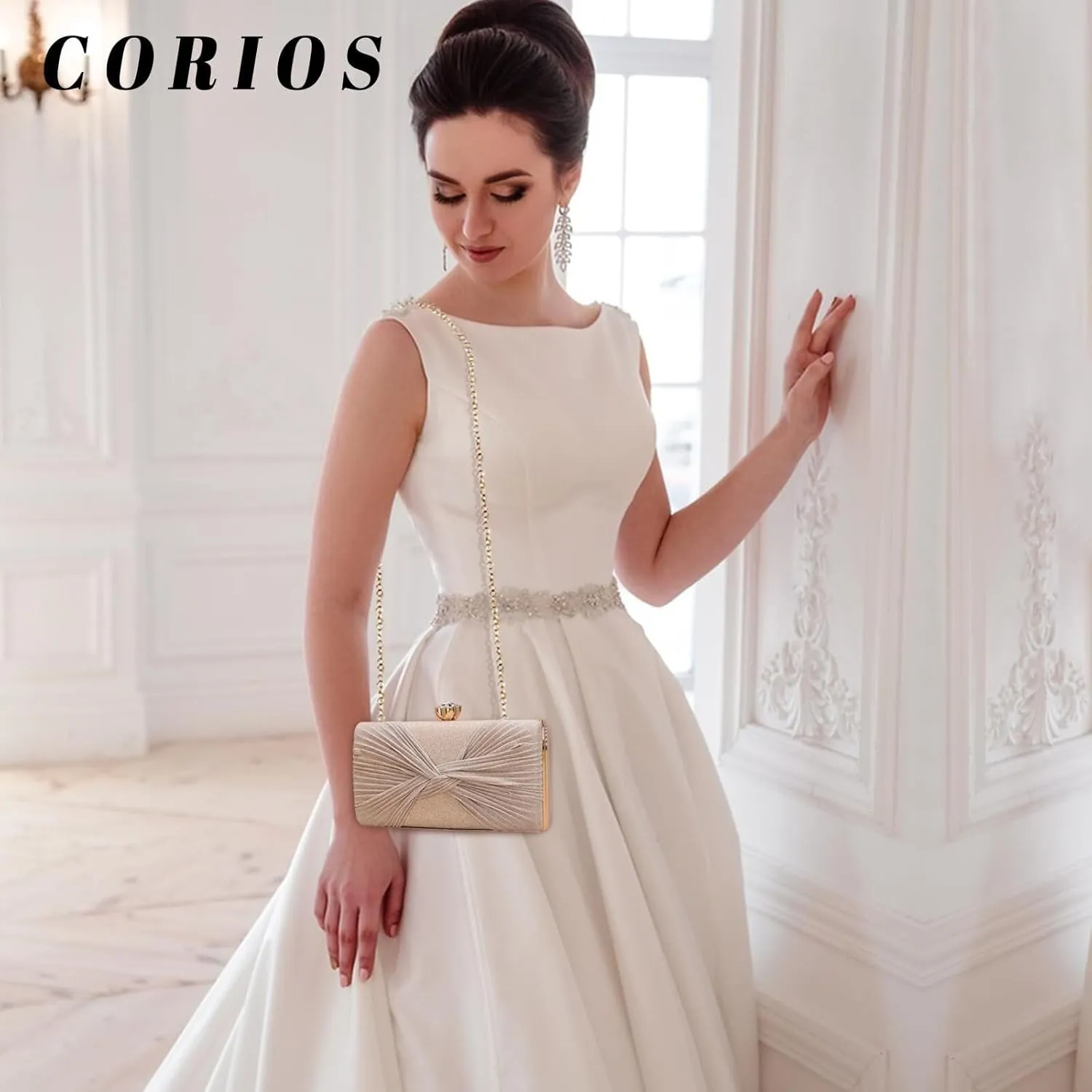Bridal Wedding Purse Sparkly Rhinestone Handbag Glitter Crystal Shoulder Sequin Clutch Pleated Evening for Women