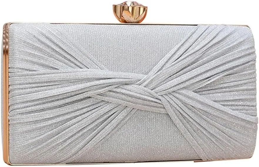 Bridal Wedding Purse Sparkly Rhinestone Handbag Glitter Crystal Shoulder Sequin Clutch Pleated Evening for Women