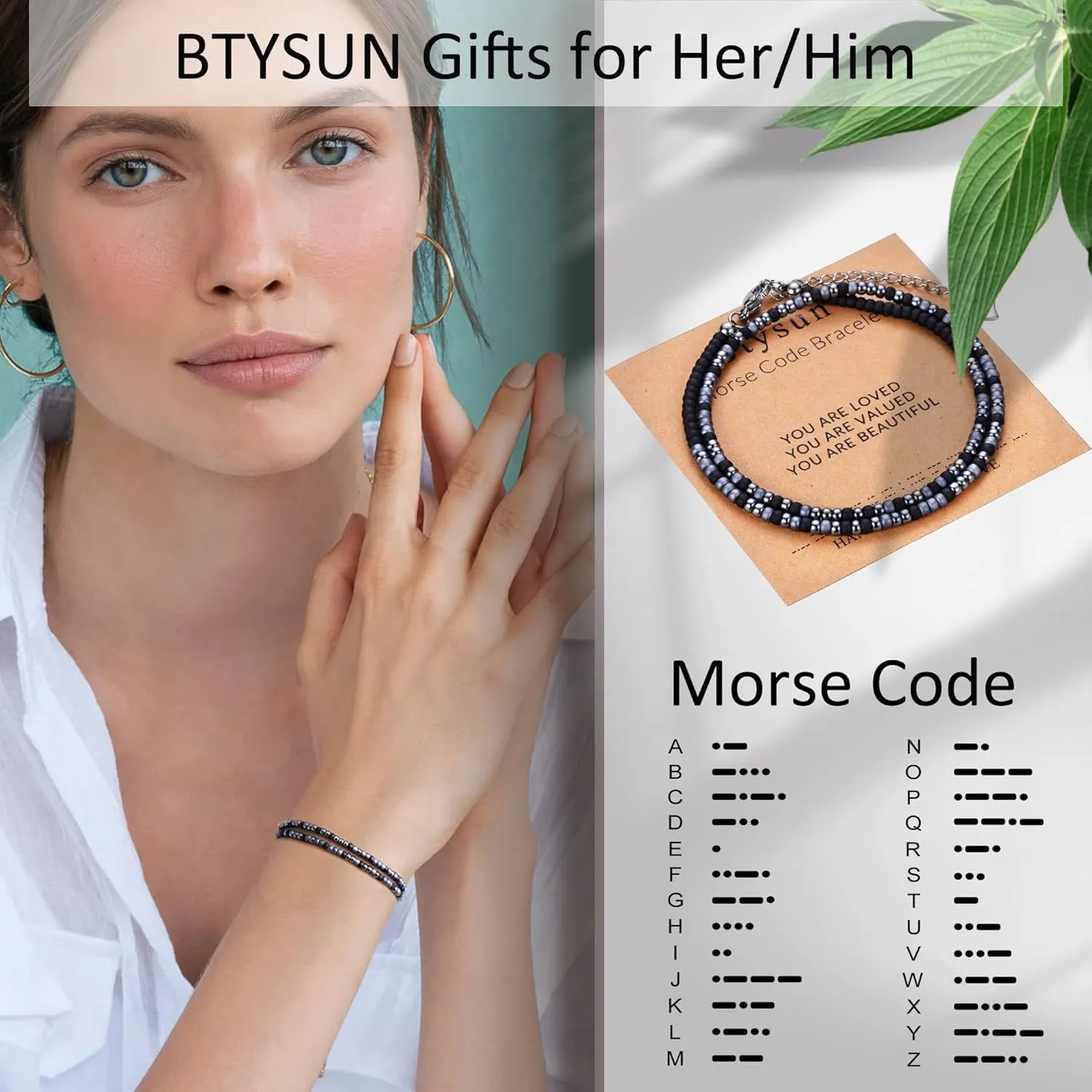 Btysun Inspirational Morse Code Bracelets for Women Men Teen Girl Gifts Best Friend Birthday Gifts for Him Her Adjustable Layered Secret Message Sister Bff Girfriend Sister Christmas Jewelry