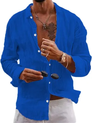 Button Down Linen Shirts for Men Casual Summer Beach Shirts Hipster Regular Fit Long Sleeve Shirts Everyday Clothing