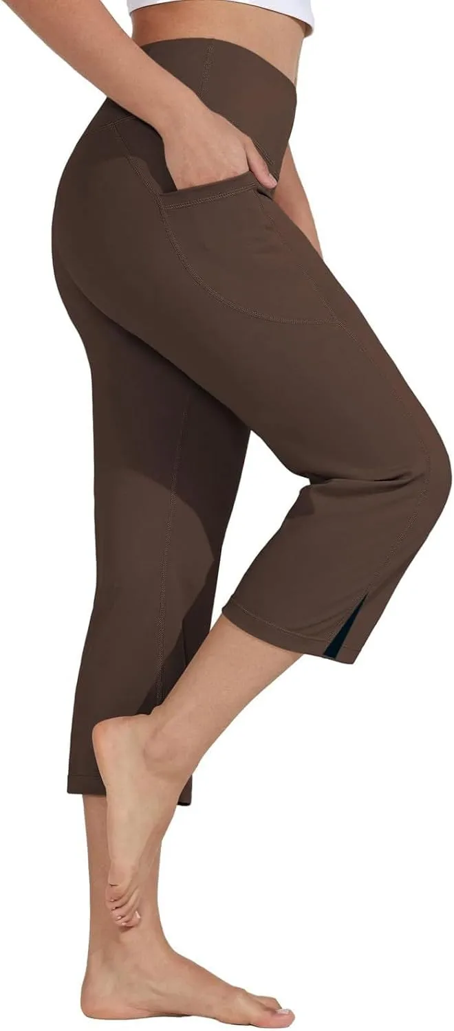 Capri Pants for Women Dressy Casual Stretch Wide Leg Yoga Dress Capris Summer Loose Split Work Crop Pant with Pocket