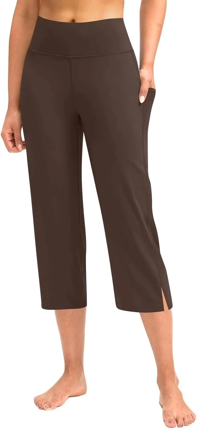 Capri Pants for Women Dressy Casual Stretch Wide Leg Yoga Dress Capris Summer Loose Split Work Crop Pant with Pocket
