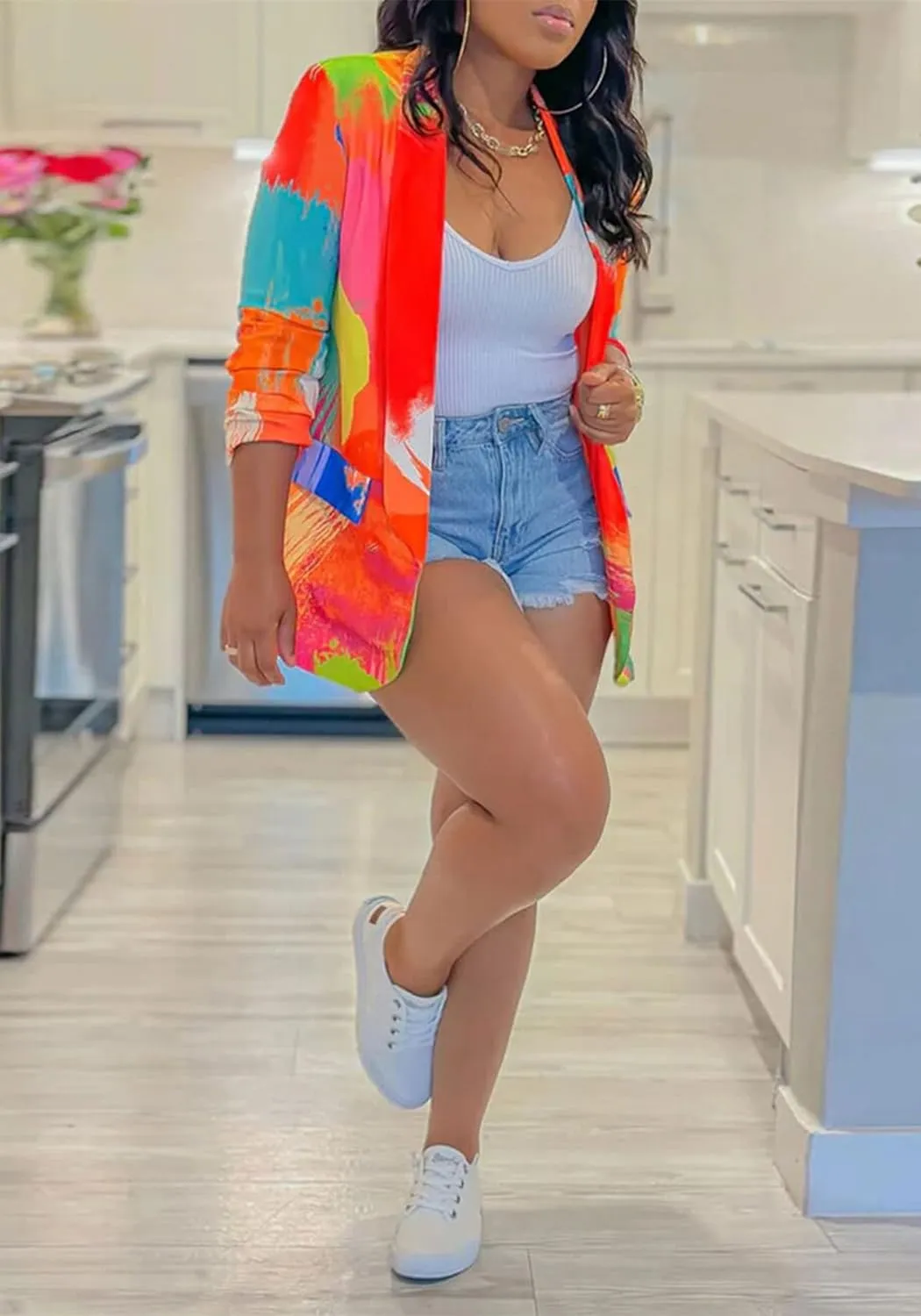 Casual Blazers for Women Fall Long Sleeve Open Front Business Work Blazer Jacket Plus Size