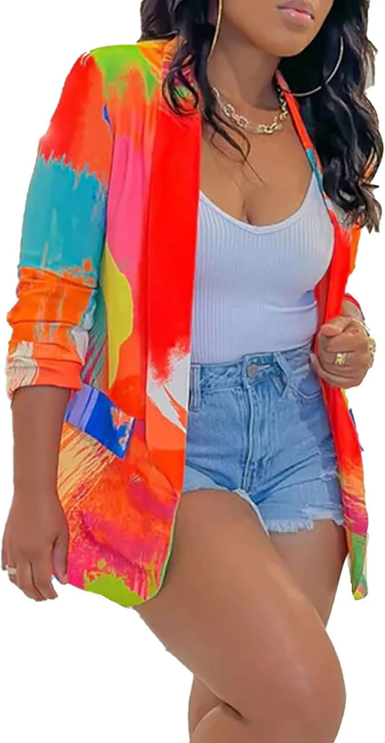Casual Blazers for Women Fall Long Sleeve Open Front Business Work Blazer Jacket Plus Size