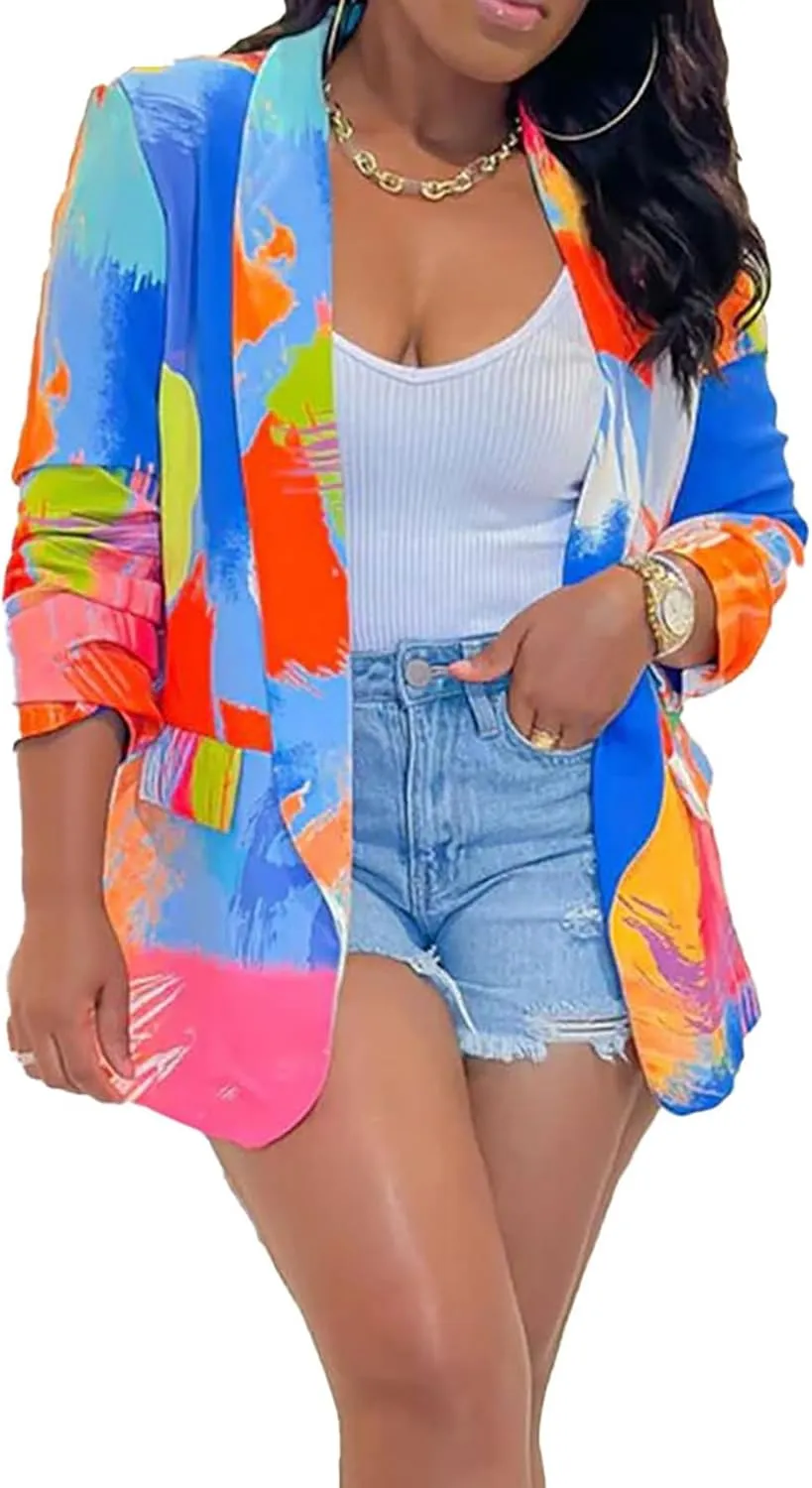 Casual Blazers for Women Fall Long Sleeve Open Front Business Work Blazer Jacket Plus Size